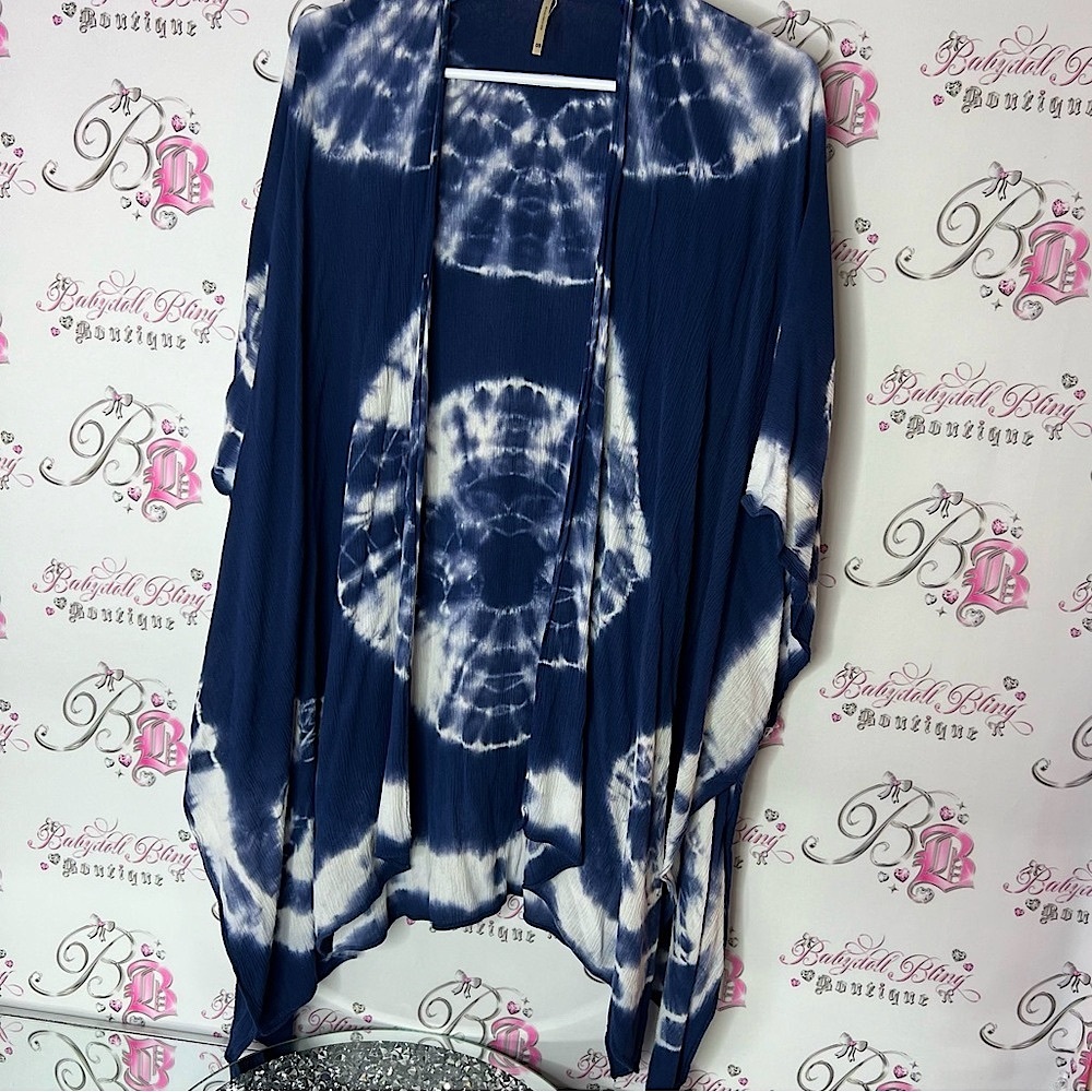 Harlow cardigan Navy White Tie-Dye Open Cardigan one size fits all kimono flowy